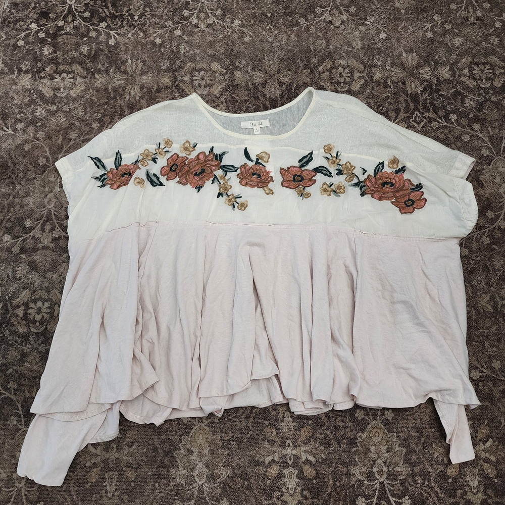 Oli & Hali Floral Embroidered Blouse in Cream and Pink